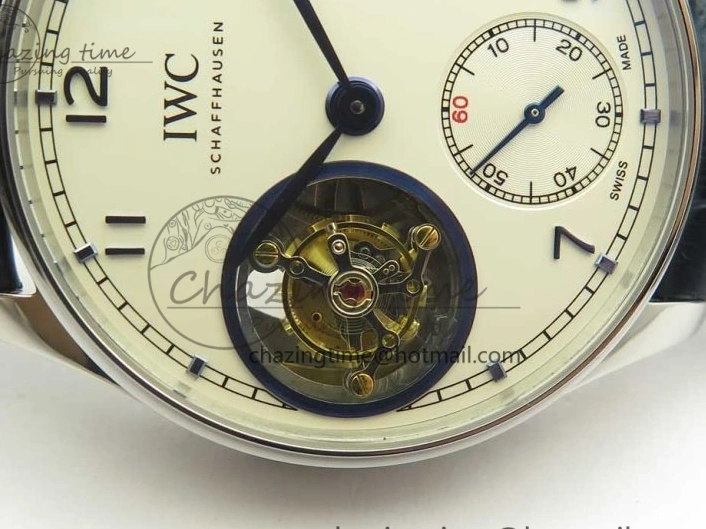 MIROTIME 0111 Cozy Portuguese Tourbillon IW5463 SS ZF Best Edition White Dial Blue Hands on Blue Leather Strap 7172